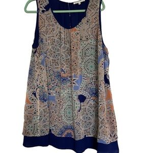 Daniel Rainn Women Sleeveless  Dress Sz 3X Lightweight Chiffon Blue geometric